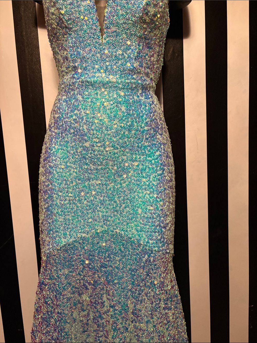 Custom Prom Dress Sparkling Iridescent Sequin Mermaid Dress Aqua Tiffany Blue XS - Picture 14 of 16